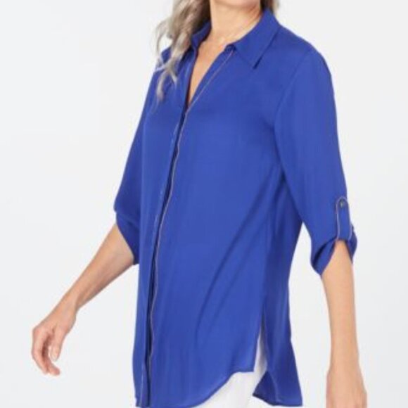 JM Collection Blouse Green Gold Trim Button Up 577 - Picture 7 of 7